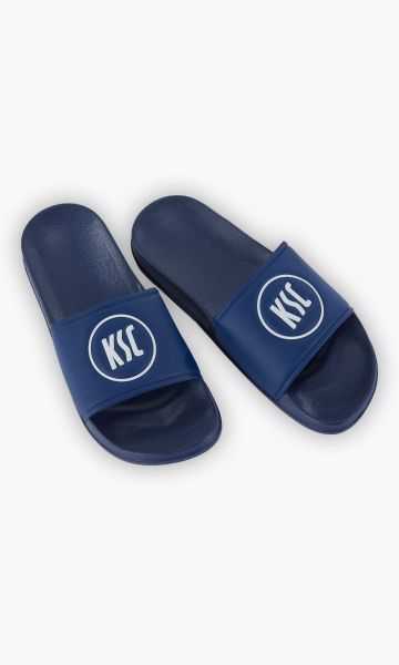 KSC Badeschlappen, Navyblau, 100% EVA, KSC-Logo auf Riemen, breiter Riemen, ergonomische Sohle, rutschfest
