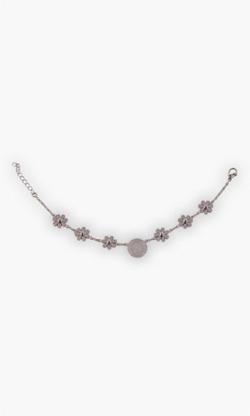 KSC Bettelarmband, Silber, Edelstahl, KSC-Logo-Prägung auf Plättchen, Blumenanhänger, Verlängerungskettchen, antiallergen