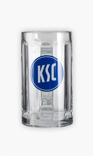 KSC Bierseidel, Transparent, Glas, KSC-Logo Blau-Weiß aufgedruckt, 0,5 Liter Fassungsvermögen, Henkel