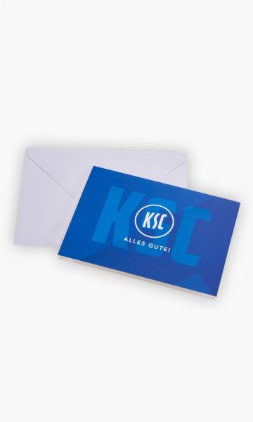 KSC Grußkarte, Blau, 100 % Paper, matt, DIN A6, Klappkarte mit zwei Designs, KSC-Logo auf der Vorderseite mit „Alles Gute!“ oder Gründungsjahr 1894 mit Schriftzug „Karlsruher SC“, mit Briefumschlag