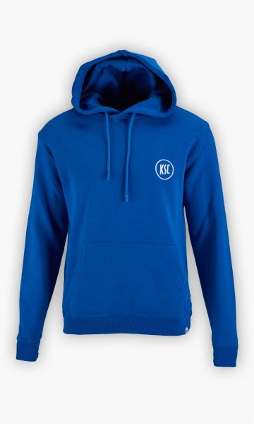 KSC Hoodie Basic Blau 100% Baumwolle gesticktes KSC-Logo 1894-Schriftzug am Bund Kapuze mit Kordelzug Kängurutasche