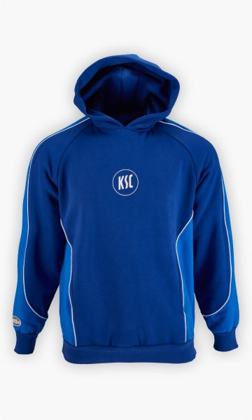 KSC Hoodie, Blau, 80 % Baumwolle aus Biologischer Herkunft, 20 % Polyester, zurück in die 2000er, heller Blauton an Ärmeln und Seiten, KSC-Logo mittig auf der Brust, Kapuze, Retro-Look