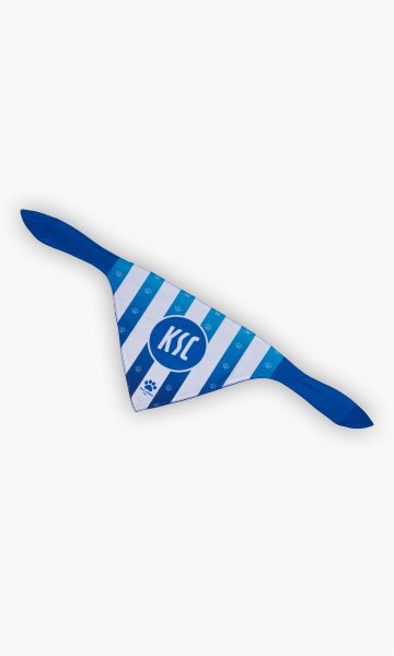 KSC Hundebandana Blau-Weiß 100% Polyester Streifendesign Pfotenmotive großes KSC-Logo 