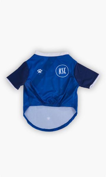 KSC Hundetrikot Blau 100% Polyester angelehnt an Heimtrikot-Design 24-25 Allover-Pfotenprint Leinenöffnung am Rücken