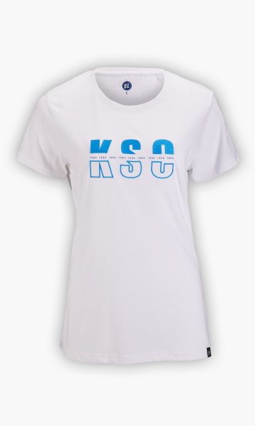 KSC T-Shirt Ladies Weiß 100% Baumwolle blaue KSC-Buchstaben zweigeteilt 1894-Print 