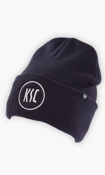 KSC Mütze, dunkles metalic navyblau, 100% Polyester, Aufgesticktes KSC-Logo auf der Vorderseite, Umschlagrand