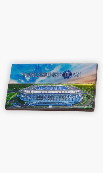 KSC Magnet, Blau-Weiß, Magnetfolie, Metall, Epoxidharz, 10 x 5,5 cm, Farbenfroh, Detailgetreue Nachbildung des BBBank Wildpark in 3D-Optik