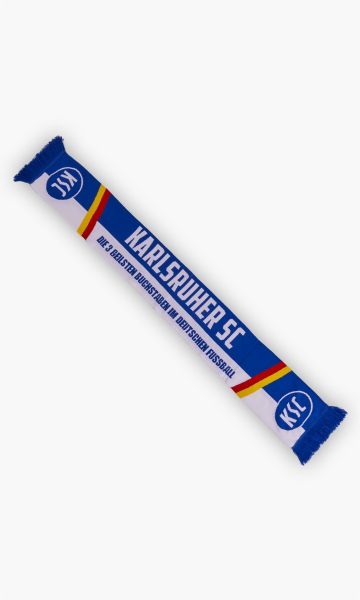 KSC Fanschal Blau Weiß 98% Acryl, 2% Polyamid Schriftzug Karlsruher SC "Die drei geilsten Buchstaben im deutschen Fußball" Fransen KSC-Logo badische Farben 