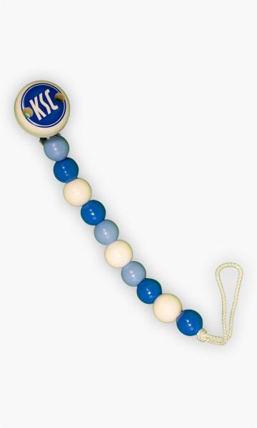 Schnullerkette Logo blau-weiß