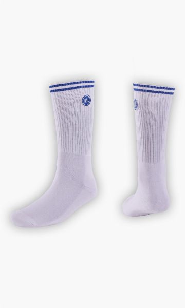KSC Socken Weiß 85% Bio-Baumwolle, 10% Polyester, 5% Elasthan KSC Logo eingestickt KSC-Allover-Print Blaue Streifen elastisches Bündchen 