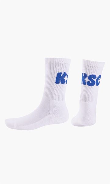 KSC Socken, Weiß, 80% Baumwolle, 15% Polyester, 5% Elastan, Wavy-Kollektion, Weiße Socken mit eingewebten „KSC“-Schriftzug in Blau, Knöchelhoch mit geripptem Bund, Weiches, elastisches Material