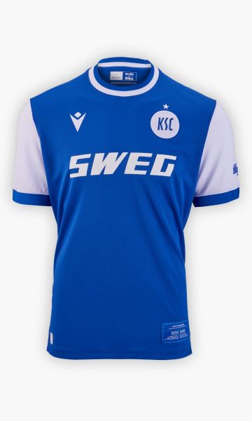 KSC Trikot Pokal 25-26, Blau-Weiß, 100% Polyester, Pokaltrikot, Trikot vom DFB-Pokal 1955 und 1956 nachempfunden, mit weiß abgesetzter Rundhalsausschnitt, Ärmel in Weiß, Ksc-Logo in Weiß, Meisterstern