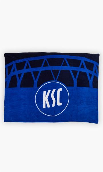 KSC Stadiondecke, Blau, 100 % Polyester, 130 x 170 cm, design mit Stadionstrukturen und großem KSC-Logo