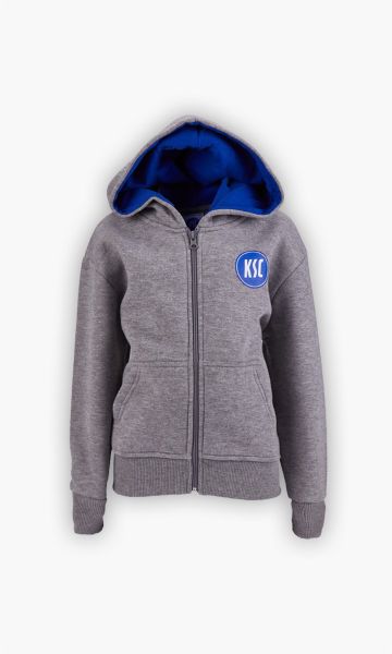 KSC Sweatjacke Kids Grau 65% Polyester, 35% Baumwolle Graffiti-Print auf Rückseite KSC-Logo auf Vorderseite Reisverschluss Kapuze mit Innenstoff in Blau Seitentaschen