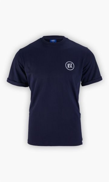 KSC T-Shirt Basic Ladies Dunkelblau 100% Baumwolle gesticktes KSC-Logo 1894-Schriftzug am Bund Rundhalsausschnitt