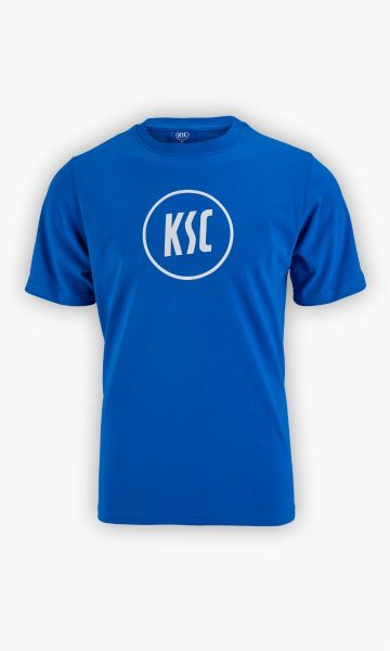 KSC T-Shirt Basic Blau 100% Baumwolle gesticktes KSC-Logo groß 1894-Schriftzug am Bund Rundhalsausschnitt
