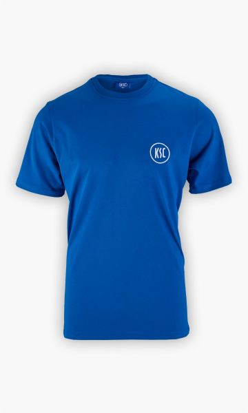 KSC T-Shirt Basic Blau 100% Baumwolle gesticktes KSC-Logo klein 1894-Schriftzug am Bund Rundhalsausschnitt