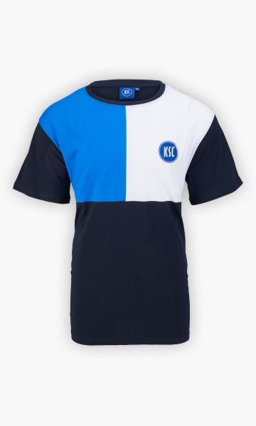 KSC T-Shirt, Hellblau Navyblau Weiß, 100% Baumwolle, Blockdesign, gesticktes KSC-Logo, Rundhalsausschnitt