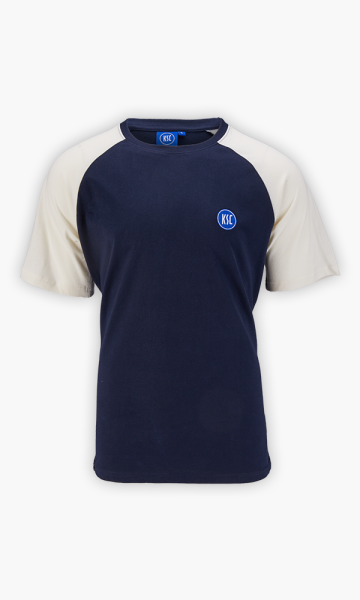KSC T-Shirt Kids Zweifarbig Cremefarben und Blau 100% Baumwolle gesticktes KSC-Logo Cremefarbene Ärmel Rundhalskragen