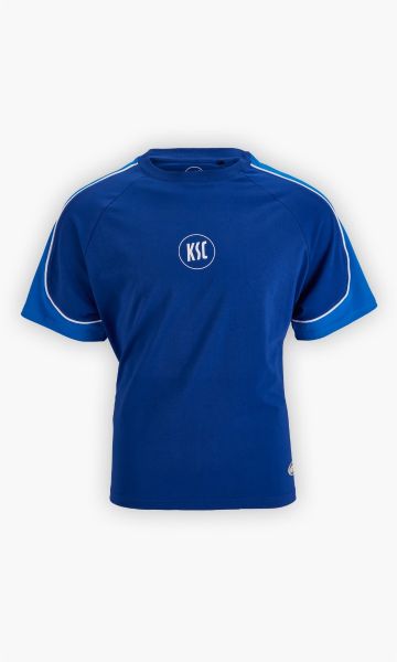 KSC T-Shirt, Blau, 95 % Baumwolle aus Biologischer Herkunft, 5 % Elasthan, zurück in die 2000er, heller Blauton an Ärmeln, KSC-Logo mittig auf der Brust, Retro-Look