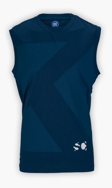 KSC Tanktop, Navyblau, 100% Baumwolle, geometrisches Muster, Bkauschattierungen, atmungsaktiv