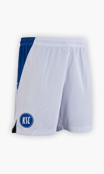 KSC Trikothose Auswärts 25-26 Kids, Weiß, 100% Polyester, atmungsaktives Material, texturierter Stoff, elastischer Bund, KSC-Logo gestickt, blaue Seitenstreifen