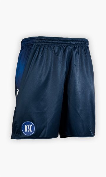 KSC Trikothose Ausweich Kids 25-26, Stahlblau, 100% Polyester, atmungsaktives Material, glänzender Stoff, elastischer Bund, KSC-Logo gestickt, Seitenstreifen im helleren Blau
