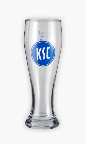 KSC Weizenbierglas, Transparent, Glas, Blau-Weißes KSC-Logo aufgedruckt, 0,5 Liter Fassungsvermögen