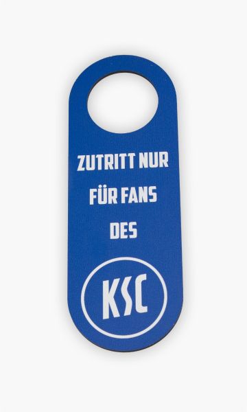 KSC Türhänger, Blau-Weiß, mit doppelseitigem Druck – „Nicht stören! Es spielt der KSC“ und „Zutritt nur für Fans des KSC“, KSC-Logo, große Aussparung für alle Türgriffe