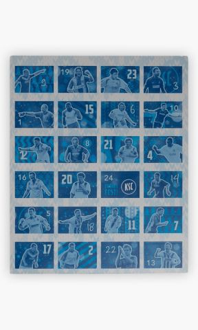 KSC Adventsklaender 2025, Blau-Weiß, 24 Vollmilchschokoladentaler, weitere Extras wie Gratis Flock, goldenens Ticket, Gutschein