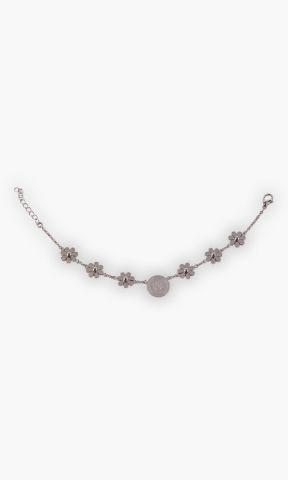 KSC Bettelarmband, Silber, Edelstahl, KSC-Logo-Prägung auf Plättchen, Blumenanhänger, Verlängerungskettchen, antiallergen