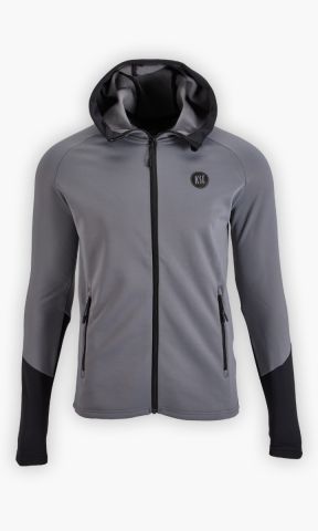 KSC Fleecejacke, Grau-Schwarz, 95 % Polyester, 5 % Elasthan, Kapuze, Reisverschluss an der Vorderseite, Seitentaschen mit Reisverschluss, KSC-Logo