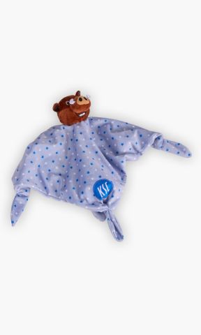 KSC Kuscheltuch, Grau, 100% Polyester, Extraweiches Kuscheltuch mit Willi‑Wildpark‑Plüschkopf, Sanfter Stoff mit Sternchenmuster, Vier geknotete Ecken zum Greifen, Spielen und Festhalten, Mit KSC‑Logo