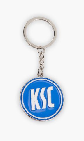 KSC Schlüsselanhänger, Blau-Weiß, 100 % Zinklegierung, 9,5 x 4 cm, Metallring, Ksc-Logo, Schlüsselbund