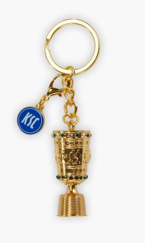 KSC Schlüsselanhänger Pokalsieg, Gold, Metall ZAMAK, Strasssteine, Schlüsselanhänger: 20x45x20mm, Tag: 15x15x2mm, Tag mit KSC-Logo, DFB Pokal