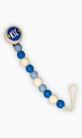 Schnullerkette Logo blau-weiß