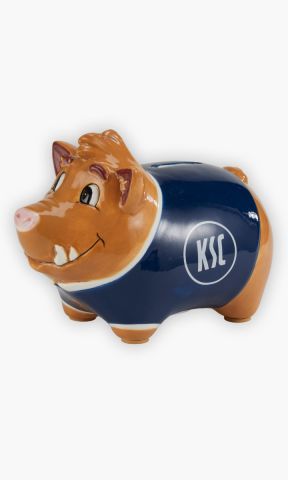 KSC SparWilli, Blau-Weiß, 100 % Keramik, Willi Wildpark, KSC-Trikot, Schlitz für Münzen und Scheine, Geld sparen