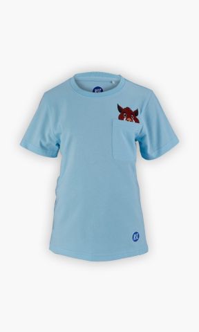 KSC T-Shirt Kids, Hellblau, 100 % Baumwolle, Mit aufgedrucktem Willi-Wildpark-Motiv über der Brusttasche, KSC-Logo auf der Vorderseite und zusätzlich im Nackenbereich innen, Rundhalsausschnitt