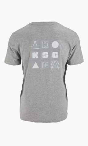 KSC T-Shirt, Grau, 100% organic Cotton (Baumwolle), Dezentes KSC‑Logo auf der Brust, Großer Würfel‑Print auf der Rückseite, Grafische Icons und „KSC“-Lettering im Quadrat‑Design