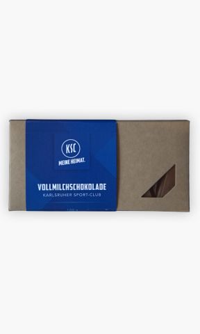 KSC Tafelschokolade, 100g Vollmilchschokolade, DreiMeister, Verpackung im KSC-Design