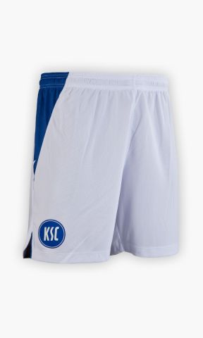 KSC Trikothose Auswärts 25-26 Kids, Weiß, 100% Polyester, atmungsaktives Material, texturierter Stoff, elastischer Bund, KSC-Logo gestickt, blaue Seitenstreifen
