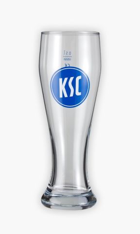KSC Weizenbierglas, Transparent, Glas, Blau-Weißes KSC-Logo aufgedruckt, 0,5 Liter Fassungsvermögen