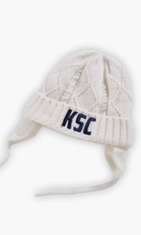 KSC Beanie-Handschuhset Baby, Weiß, Außen: 100 % Acryl, Futter: 100 % Polyester, Set aus Strick‑Beanie und passenden Fäustlingen, Fäustlinge mit Stickerei von Willi Wildpark, Mütze mit Bindebändern für sicheren Halt