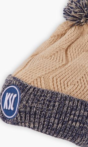 KSC Beanie, Cremefarben-Blau, 100 % Acryl, aufgesticktes KSC-Logo, Bommel, Umschlagrand