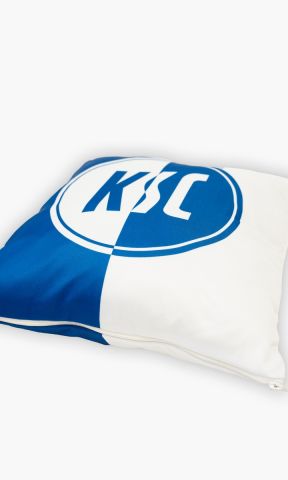 KSC Kissen, Blau-Weiß, 100% Polyester, Upcycling-Produkt aus originalem KSC-Fanshirt, unikat, nachhaltig