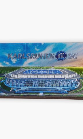 KSC Magnet, Blau-Weiß, Magnetfolie, Metall, Epoxidharz, 10 x 5,5 cm, Farbenfroh, Detailgetreue Nachbildung des BBBank Wildpark in 3D-Optik