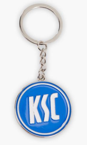 KSC Schlüsselanhänger, Blau-Weiß, 100 % Zinklegierung, 9,5 x 4 cm, Metallring, Ksc-Logo, Schlüsselbund