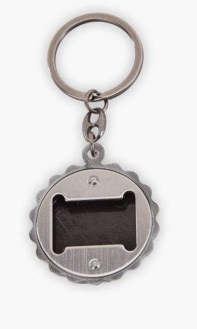 KSC Flaschenöffner, Blau-Weiß, 100 % Zinklegierung, mit Flaschenöffner auf der Rückseite, KSC-Logo, Schlüsselring, Kronkorken-Optik