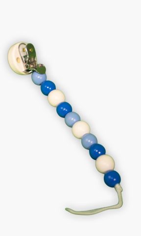 Schnullerkette Logo blau-weiß