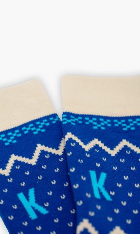 KSC Socken, Blau-Weiß, 100 % Bio-Baumwolle, X-Mas Kollektion 2025, Weihnachtliches Muster mit Tannen und Schneeflocken, Rippbündchen